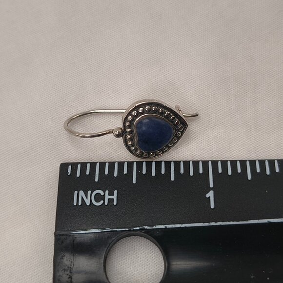 Sterling Silver HAN 925 Blue Heart Cabochon Earrings - Picture 9 of 9